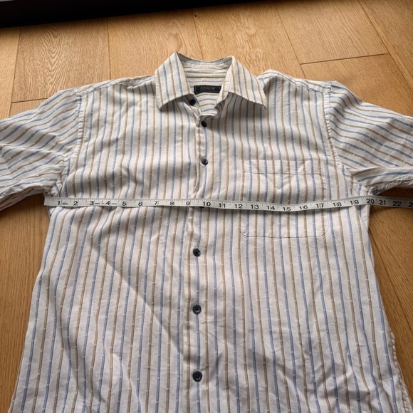ARROW Striped SHORT SLEEVE BUTTON DOWN SHIRT - Blue - White - Tan - Picture 7 of 12